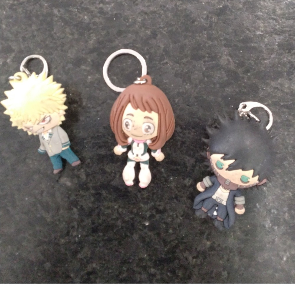 My Hero Academia Keychain Lot Bakugo Ochaco Dabi Anime 3D Rubber Figures 3pc